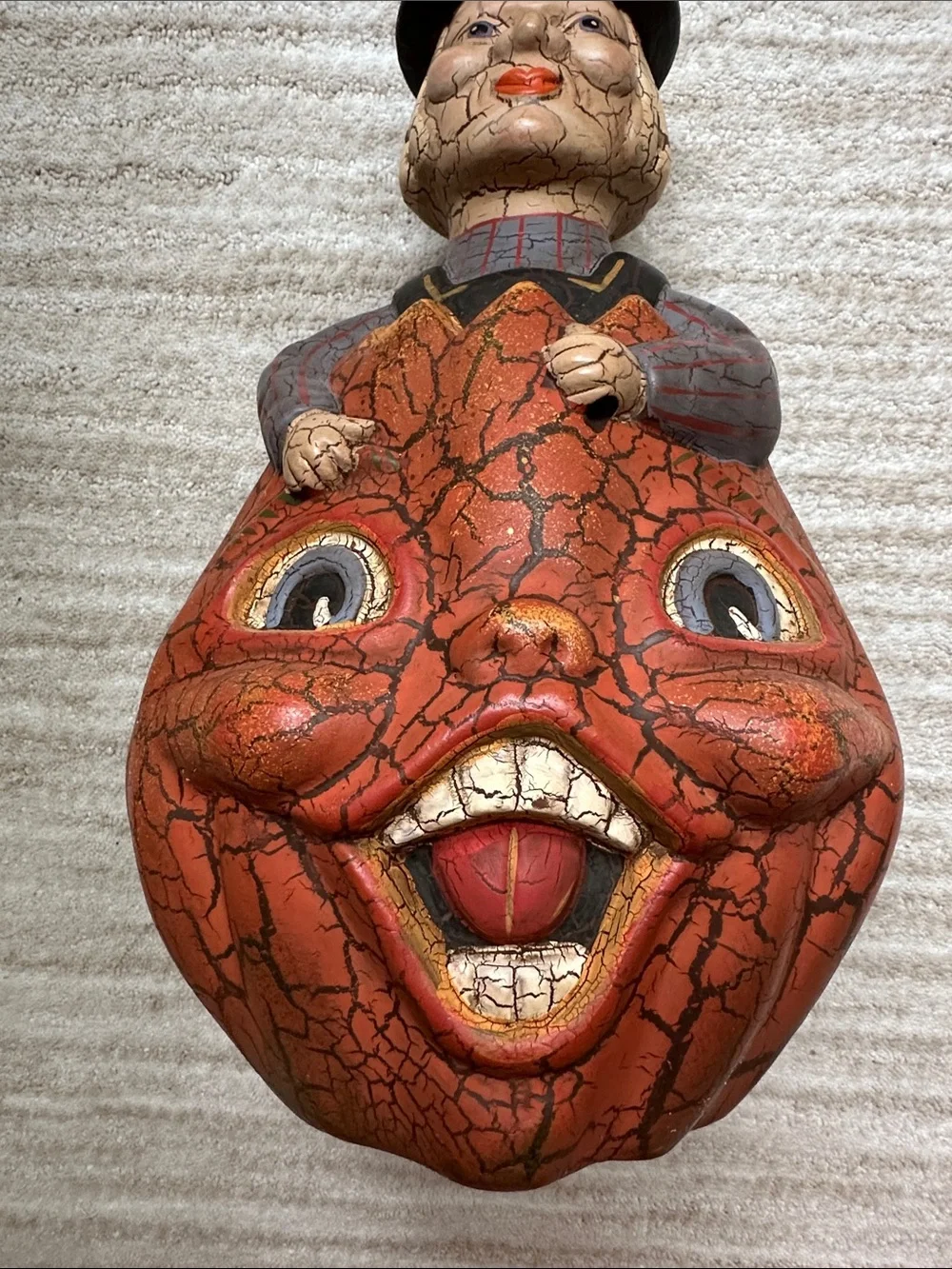 Folk art Halloween Witch in Double Sided Pumpkin Terracotta Crackle Finish 15